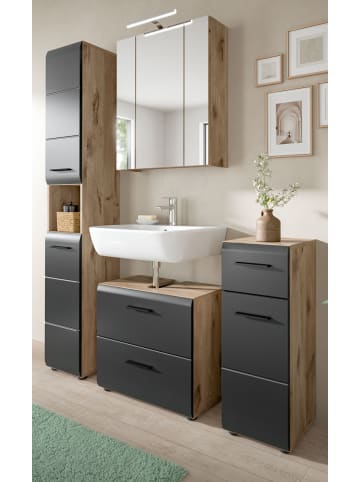 Inn.Furn Badmöbel-Set 4-teilig schwarz matt, Eiche Nox 150 cm, mit viel Stauraum