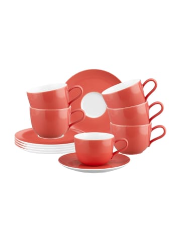 Seltmann Weiden 6er Set Kaffeetassen mit Untertassen Liberty Pure Colors in 260 ml in Flamingo Red