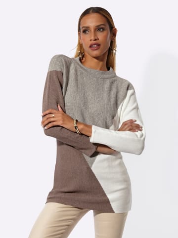 creation L Modal-Viskose-Mix-Pullover in steingrau-ecru-gemustert