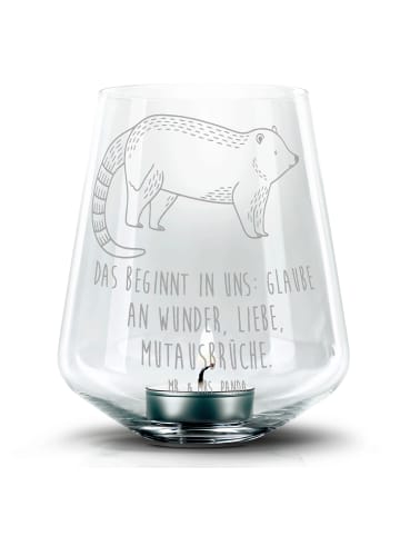 Mr. & Mrs. Panda Gravur Teelicht Nasenbär mit Spruch in Transparent