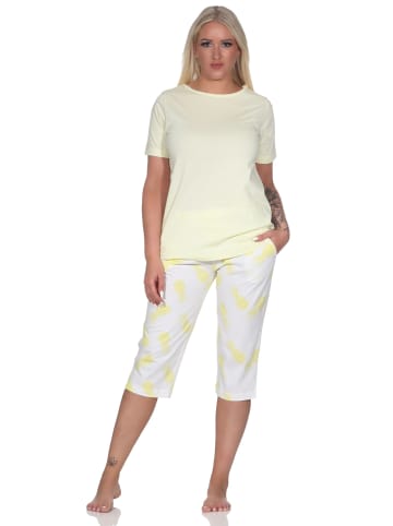 NORMANN Kurzarm Pyjama Schlafanzug Caprihose Homewear und Ananas in gelb