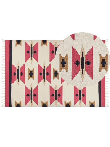 Beliani Kelim GARNI in Bunt/Rot/Beige - (W) 200 x (L) 300 cm