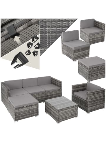 tectake Rattan Sitzgruppe mit Sicherheitsglasplatte, für 4 bis 5 Personen