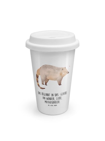Mr. & Mrs. Panda Kaffeebecher To Go Nasenbär mit Spruch in Weiß