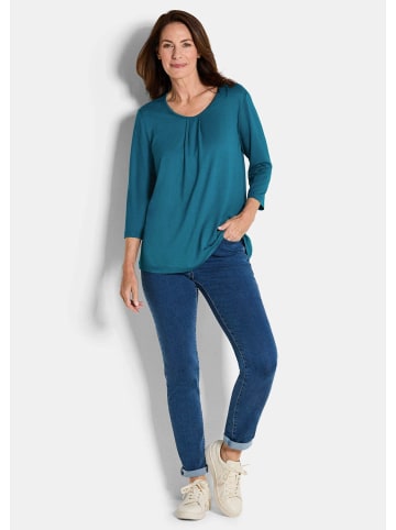 GOLDNER Kurzgröße:  Viskose-Oberteil mit Halbarm in petrol