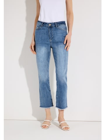 More & More coole, verkürzte Jeans, Fransensaum in blue denim