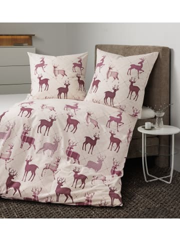 Janine Feinbiber Baumwoll Bettwäsche Davos in beige bordeauxrot