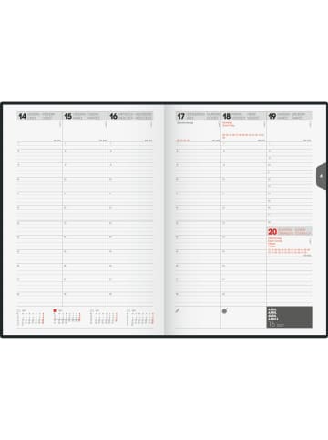 BRUNNEN Buchkalender 797 16,8x24cm 1 Woche/2 Seiten Miradur-Einband schwarz ...