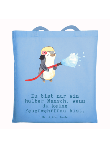 Mr. & Mrs. Panda Einkaufstasche Feuerwehrfrau Herz mit Spruch in Sky Blue