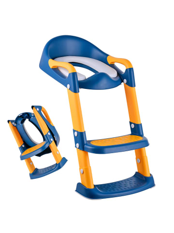 relaxdays Kinder-Toilettensitz in Blau/ Gelb - (B)35 x (H)39–45 x (T)44 cm