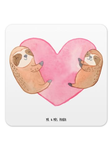 Mr. & Mrs. Panda Untersetzer für Gläser Faultiere Herz ohne Spruch in Weiß