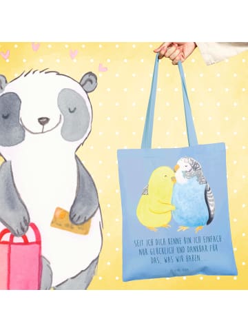 Mr. & Mrs. Panda Tragetasche Wellensittich Liebe mit Spruch in Sky Blue