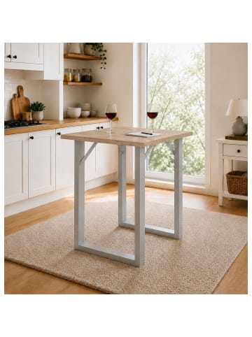 VCM  Holz Bartisch Stehtisch Tisch Tresen Xona 80x50 cm in Silber / Sonoma-Eiche