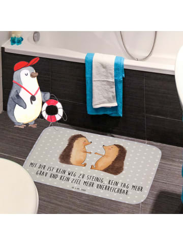 Mr. & Mrs. Panda Badezimmerteppich Igel Liebe mit Spruch in Grau Pastell
