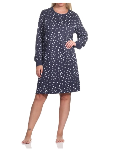 NORMANN langarm Nachthemd Bündchen Kuschel interlock Tupfen Punkte - 76396 in marine