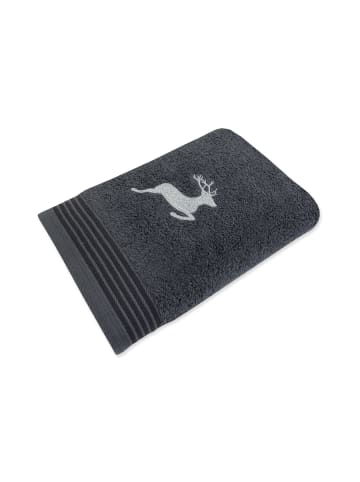 Framsohn 4er Set: Walkfrottier Handtuch "HIRSCH" in Anthrazit - (L) 100 x (B) 50 cm