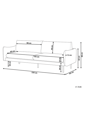 Beliani 3-Sitzer Sofa VINTERBRO in Grau/Schwarz - (W) 220 x (H) 86 x (L) 84 cm