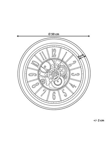 Beliani Wanduhr CAUDETE in Gold/Schwarz - (W) 50 x (H) 50 x (L) 6 cm