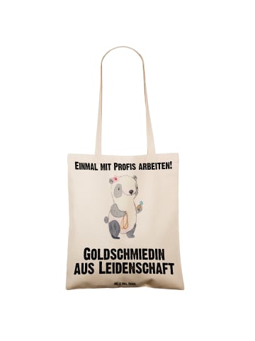 Mr. & Mrs. Panda Henkeltasche Goldschmiedin Leidenschaft mit Spruch in Creme