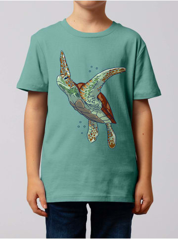 wat? Apparel T-Shirt Schildkröte Watercolor in Teal Monstera