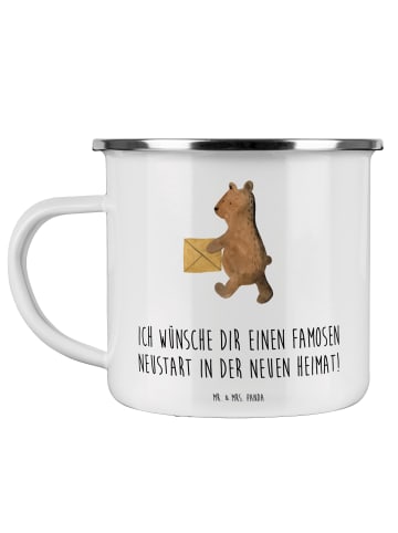 Mr. & Mrs. Panda Emaille Tasse Neustart Umzug mit Spruch in Weiß