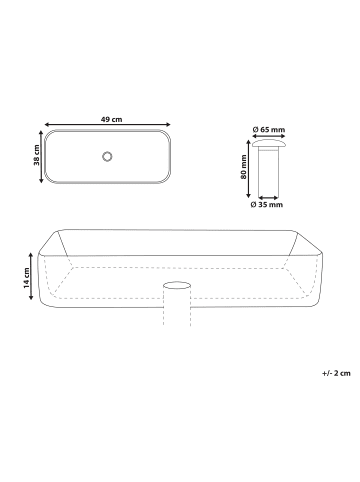 Beliani Waschbecken TRAVESIA in Weiß - (W) 49 x (H) 14 x (L) 38 cm