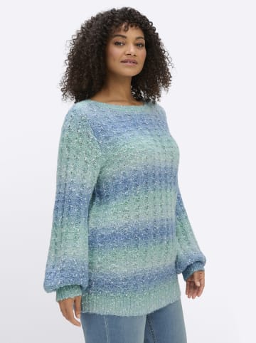 sheego Langarm-Pullover in mint-bleu-gemustert
