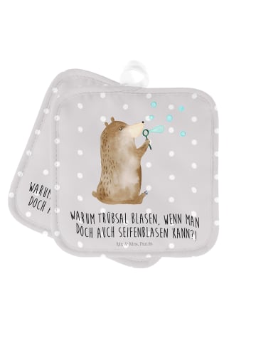 Mr. & Mrs. Panda Topflappen Bär Seifenblasen mit Spruch in Grau Pastell