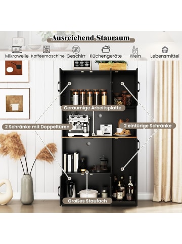 COSTWAY Küchenschrank Holz Buffetschrank mit Steckdose 100 x 40 x 180 cm in Schwarz