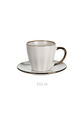 Siaki Collection Tasse für Kaffee oder Tee mit Untertasse in Beige, (B) 14 x (H) 8,5 x (L) 14 cm