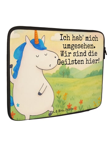 Mr. & Mrs. Panda Laptoptasche Einhorn Mann Design mit Spruch in Weiß