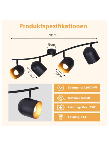 ZMH Deckenleuchte in Schwarzgold 4-flammige E14 Vintage Deckenlampe