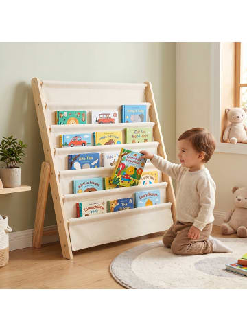 relaxdays Bücherregal Kinder in Weiß/ Natur - (B)75 x (H)80 x (T)30 cm