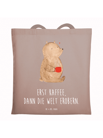 Mr. & Mrs. Panda Stofftasche Bär Kaffee mit Spruch in Braun Pastell