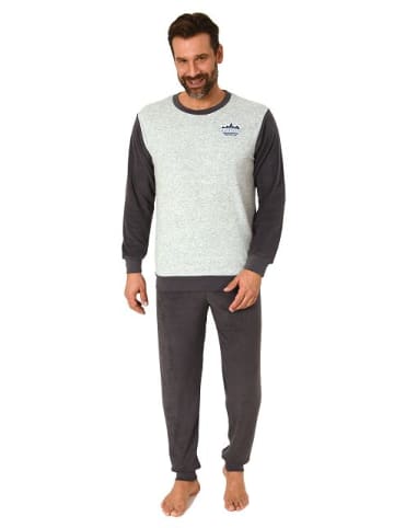 NORMANN langarm Frottee Pyjama Rundhalsschnitt & Bündchen - 82443 in dunkelgrau