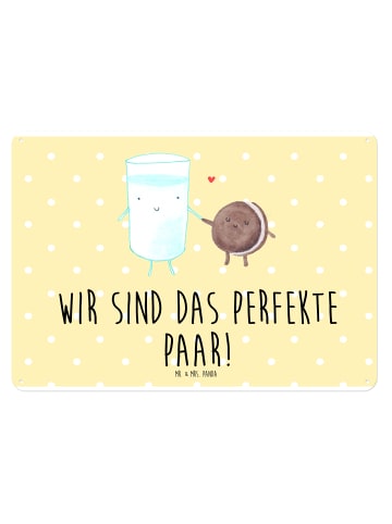 Mr. & Mrs. Panda Wandbild Milch Keks mit Spruch in Gelb Pastell