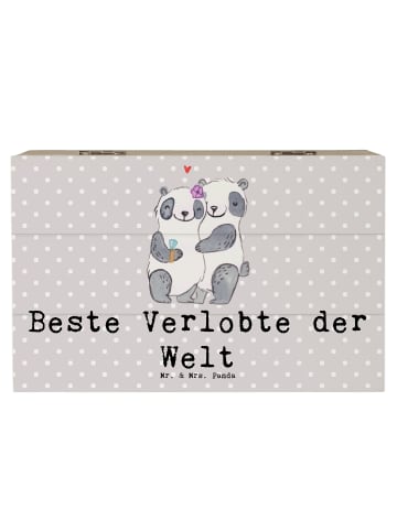 Mr. & Mrs. Panda Holzkiste Panda Beste Verlobte der Welt mit Spruch in Grau Pastell