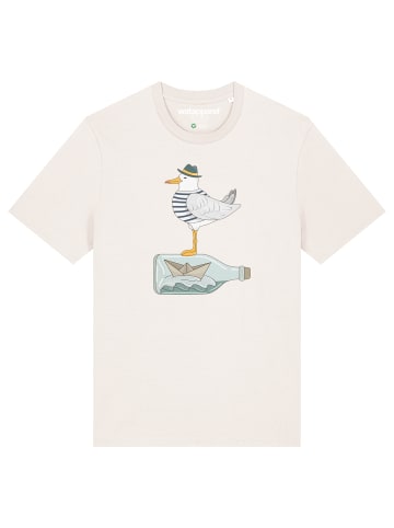 wat? Apparel T-Shirt Möwe mit Hut in Off White