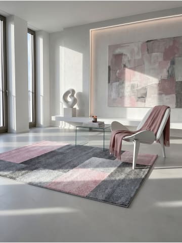 KADIMA DESIGN Teppich Kurzflor Waschbar Karo SOLDA Strapazierfähig OEKO-TEX in Pink