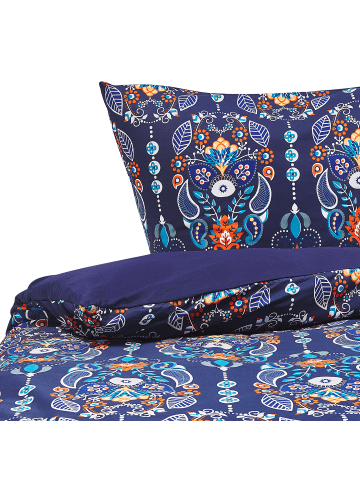 Beliani 3-tlg Bettwäsche-Set MADRONA in Blau/Weiß/Orange