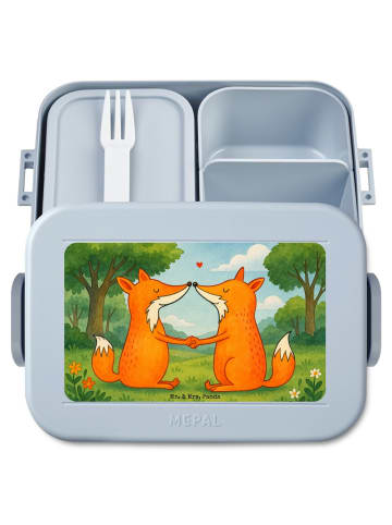 Mr. & Mrs. Panda Bento Box Füchse Liebe Design ohne Spruch in Blau Pastell