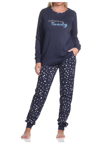 NORMANN Schlafanzug lang Bündchen Kuschel interlock Tupfen Punkte - 75955 in marine