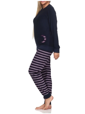 NORMANN Frottee langarm Schlafanzug Bündchen Pyjama - 82635 in marine
