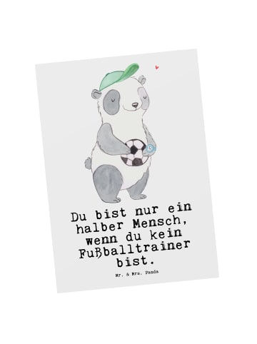 Mr. & Mrs. Panda Ansichtskarte Fußballtrainer Herz mit Spruch in Weiß