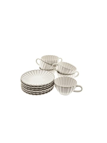 Almina Bloomy Kaffeetassen-Set mit Untertellern 220 ml aus Porzellan - 12-tlg in Weiß