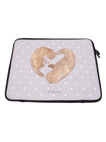 Mr. & Mrs. Panda Laptop Tasche Otter Herz ohne Spruch in Grau Pastell