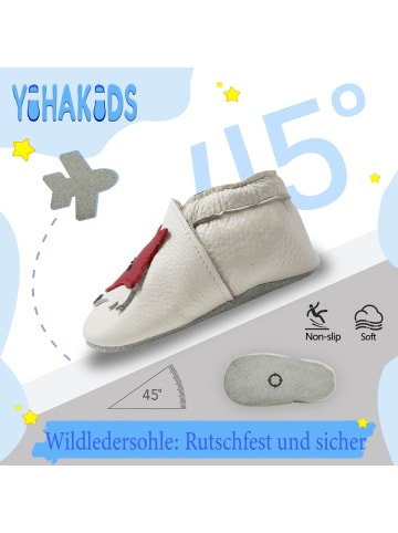 Yihakids Leder-Krabbelschuhe "Fuchs" in Weiß