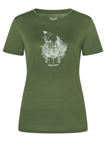 super.natural Merino T-Shirt FLOWERHANDS in grün