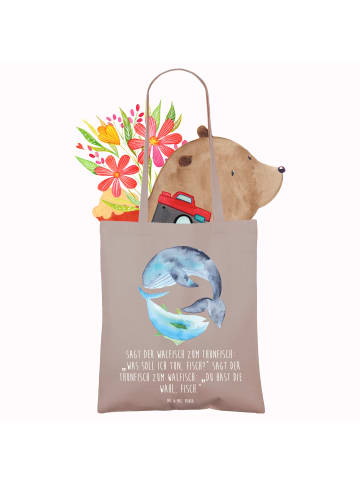 Mr. & Mrs. Panda Einkaufstasche Walfisch Thunfisch mit Spruch in Braun Pastell