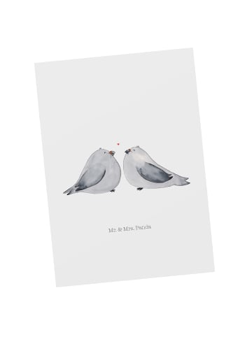 Mr. & Mrs. Panda Postkarte Tauben Liebe ohne Spruch in Weiß